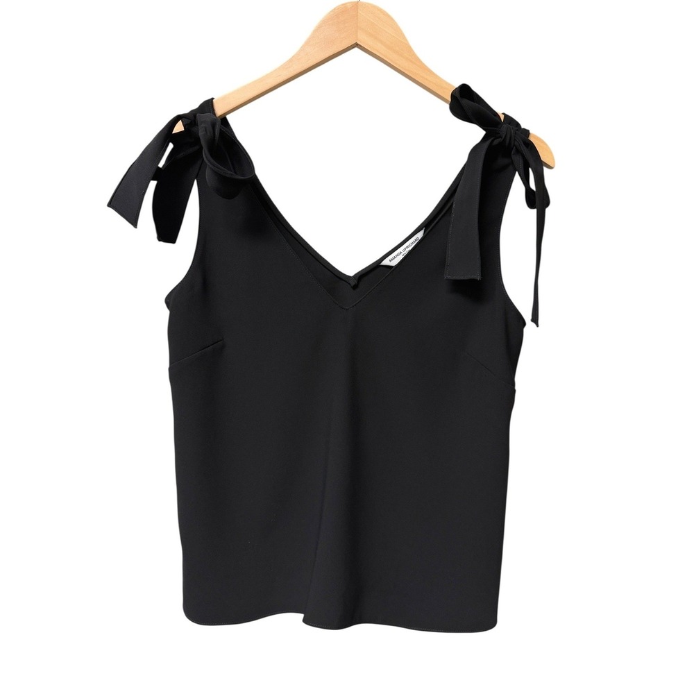 Amanda Uprichard Josephina Shoulder-tie V-neck Top Women's S Black Quit Luxury - Picture 3 of 7